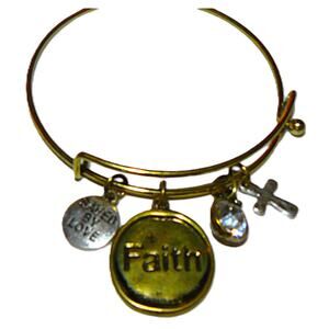 Faith Saved By love Charm Bracelet Cross Crystal Oval Disc Vintage 7" Diameter